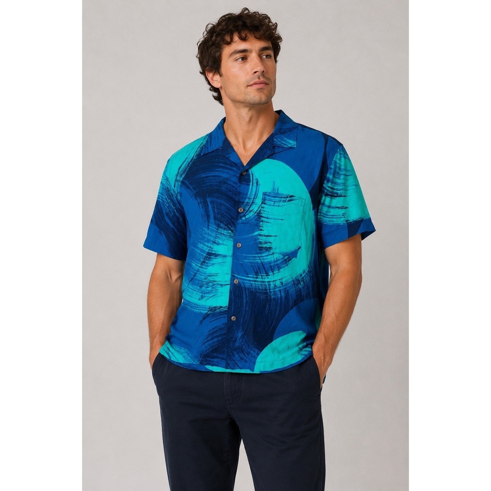 Caribelle Batik Abstract Button Front Short Sleeve Shirt Tropical Cotton Small